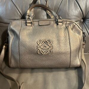 Loewe Fusta 25 Matte Gold Metallic Leather Boston Crossbody Bag Handbag Satchel